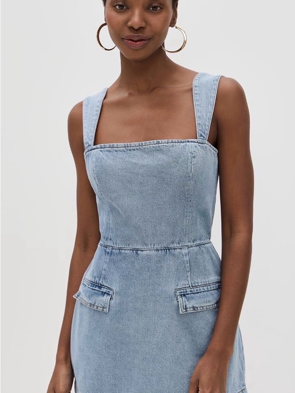 Amanda Uprichard Light Blue Denim Square-Neck Overall Dress
